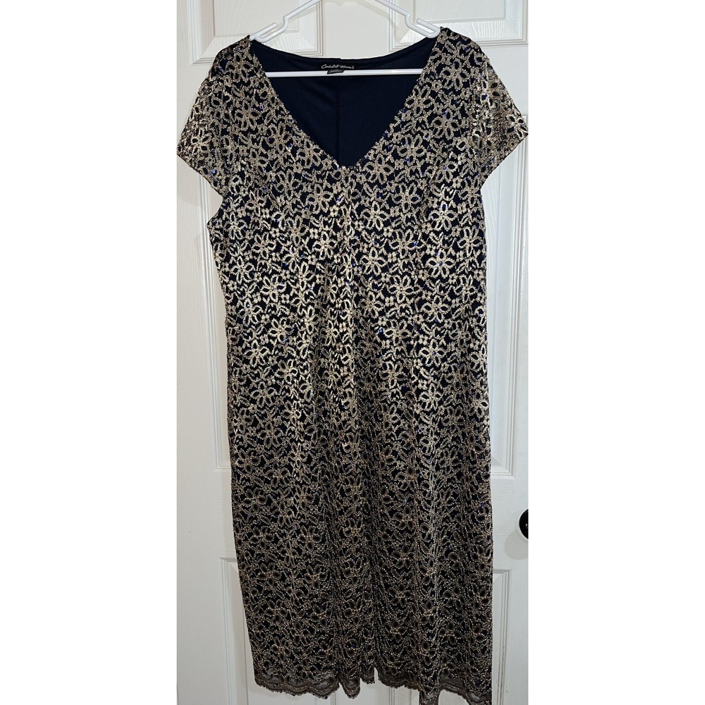 Cardalite Women's Dress 2x , Gold Lace , Scalloped , Semi Formal